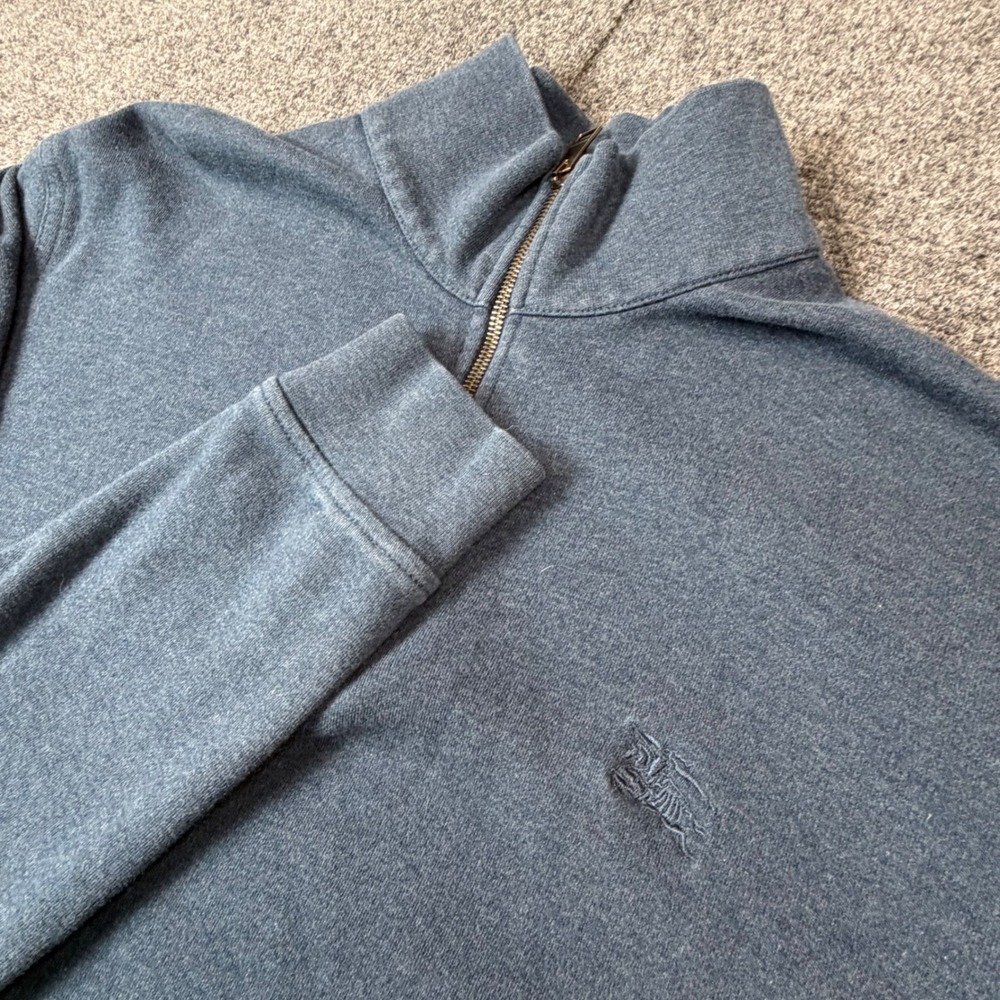 Burberry Brit Mens XXL Blue Quarter Zip Pullover Sweatshirt Equestrian Knight